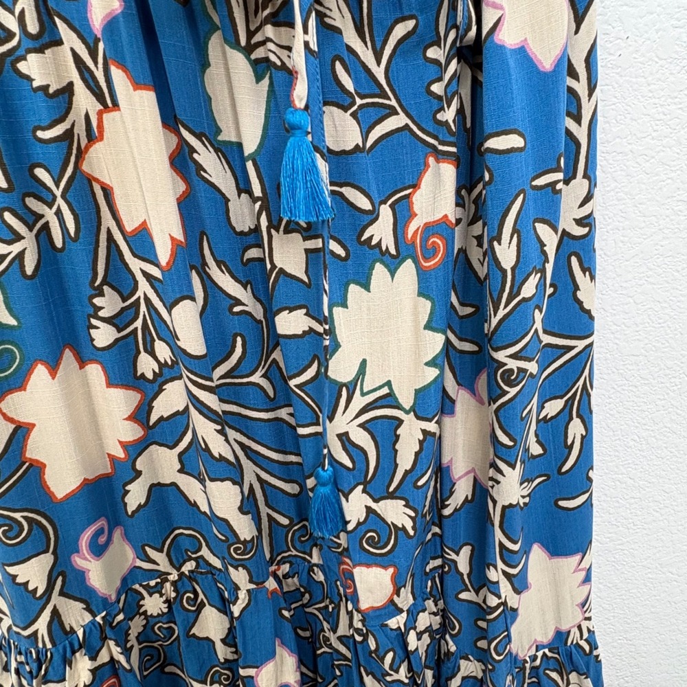 Knox Rose Blue Floral Wrap Midi Dress XXL Short Sleeve Tassel Tiered Ruffle Boho - Picture 3 of 7
